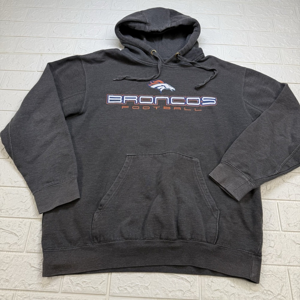 NFL Apparel Denver Broncos Hoodie Mens Medium Gray Pullover Sweatshirt Hoodie